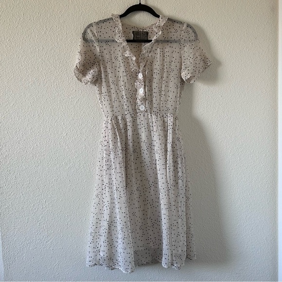 Reformation Women’s Midi Dress 2 Creamy White Star Print Sheer Top Pockets - Picture 1 of 15